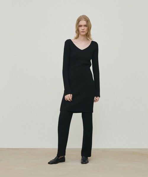 TOMORROWLAND / トゥモローランド ミニ丈・ひざ丈ワンピース | ウールリブ Vネックワンピース | 詳細1