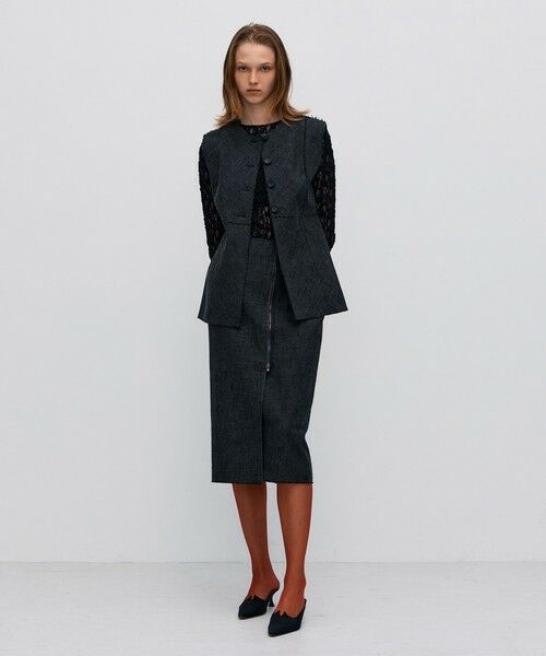 TOMORROWLAND / トゥモローランド ミニ・ひざ丈スカート | ヘリンボーンツイード タイトスカート | 詳細1