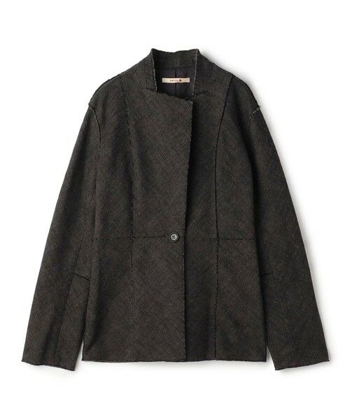 TOMORROWLAND/トゥモローランド ヘリンボーンツイード ノーカラージャケット 18 ブラック系 34(7号)