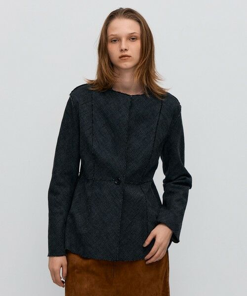 TOMORROWLAND / トゥモローランド ノーカラージャケット | ヘリンボーンツイード ノーカラージャケット | 詳細10