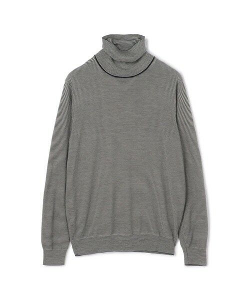 TOMORROWLAND/トゥモローランド TOMORROWLAND tricot スーパーファインメリノウール タートルネック S-WOOL 68 ネイビーボーダー M