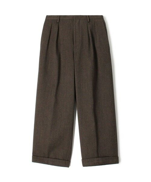 TOMORROWLAND/トゥモローランド ウールアクリルナイロンストライプ 2プリーツストレートパンツ 58 ダークグリーン系 44