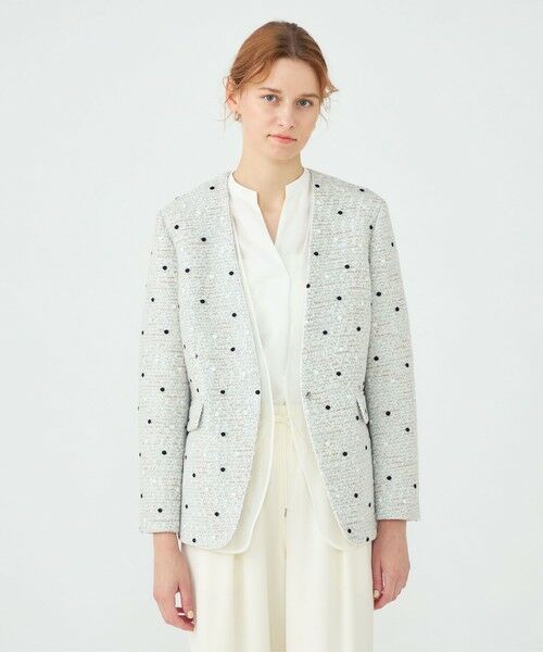 TOMORROWLAND / トゥモローランド ノーカラージャケット | ラッピングツイード Vカラージャケット | 詳細2