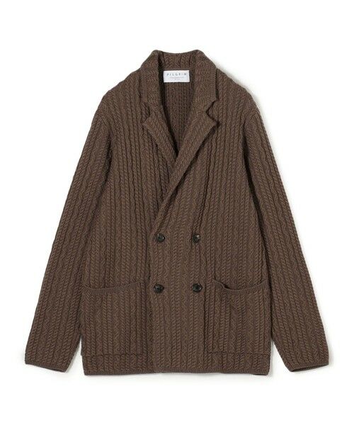 TOMORROWLAND / トゥモローランド ニット・セーター | ウールケーブルニット ダブルブレスト4Bジャケット(47 ブラウン)