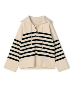 TOMORROWLAND / トゥモローランド ニット・セーター | パネルボーダー レースアッププルオーバー