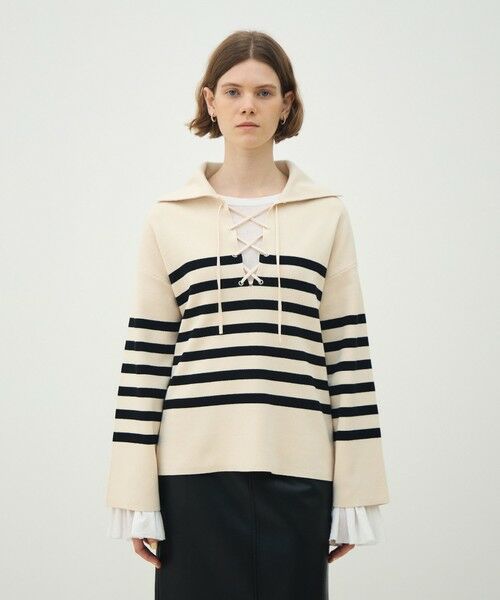 TOMORROWLAND / トゥモローランド ニット・セーター | パネルボーダー レースアッププルオーバー | 詳細2