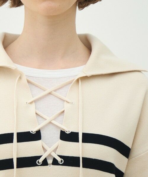 TOMORROWLAND / トゥモローランド ニット・セーター | パネルボーダー レースアッププルオーバー | 詳細5