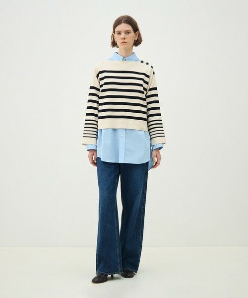 TOMORROWLAND / トゥモローランド ニット・セーター | パネルボーダー ボートネックプルオーバー | 詳細1