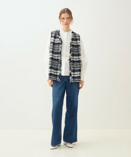 TOMORROWLAND / トゥモローランド ベスト | オーロラグレンチェック Vカラージレ | 詳細1