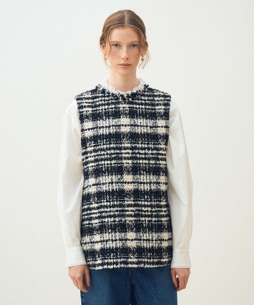 TOMORROWLAND / トゥモローランド ベスト | オーロラグレンチェック Vカラージレ | 詳細11