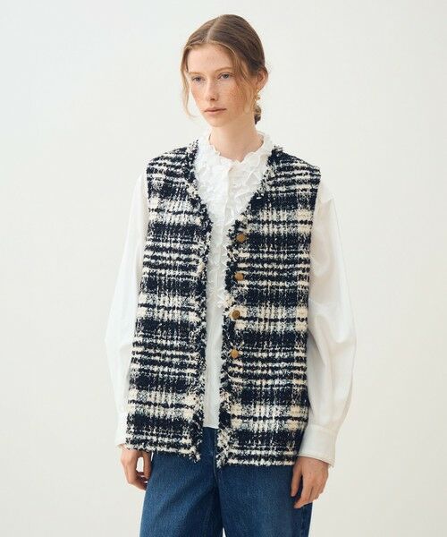 TOMORROWLAND / トゥモローランド ベスト | オーロラグレンチェック Vカラージレ | 詳細2