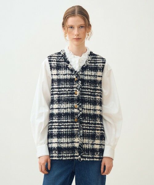 TOMORROWLAND / トゥモローランド ベスト | オーロラグレンチェック Vカラージレ | 詳細3
