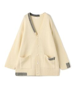 TOMORROWLAND / トゥモローランド カーディガン・ボレロ | パーシャルストライプ Vネックカーディガン