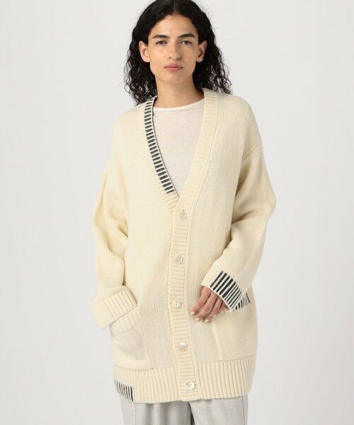 TOMORROWLAND / トゥモローランド カーディガン・ボレロ | パーシャルストライプ Vネックカーディガン | 詳細2