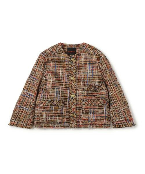 TOMORROWLAND / トゥモローランド ノーカラージャケット | マルチツイード フリンジショートジャケット | 詳細1