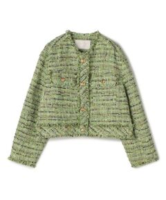 TOMORROWLAND / トゥモローランド ノーカラージャケット | プレリーツイード クロップドクルージャケット