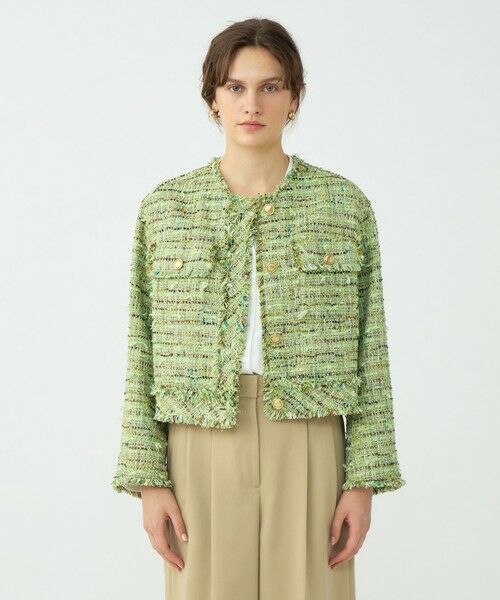 TOMORROWLAND / トゥモローランド ノーカラージャケット | プレリーツイード クロップドクルージャケット | 詳細2