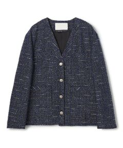 TOMORROWLAND / トゥモローランド ノーカラージャケット | 【WEB先行予約】エアリーファンシーツイード Vカラージャケット