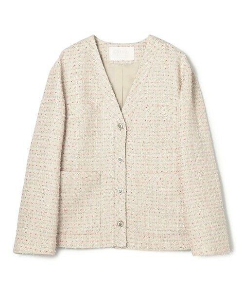 TOMORROWLAND / トゥモローランド ノーカラージャケット | 【WEB先行予約】エアリーファンシーツイード Vカラージャケット(42 ライトベージュ系)
