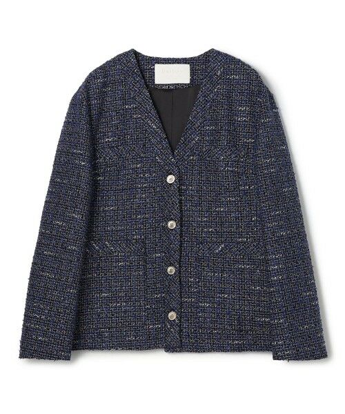 TOMORROWLAND / トゥモローランド ノーカラージャケット | 【WEB先行予約】エアリーファンシーツイード Vカラージャケット(68 ネイビー系)
