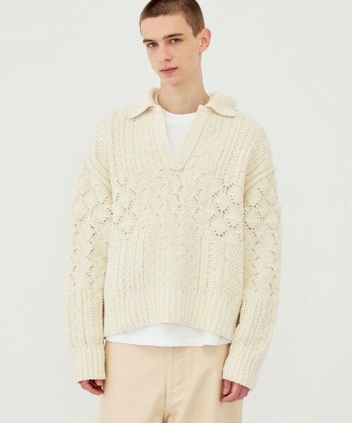 TOMORROWLAND / トゥモローランド ニット・セーター | コットンウールアラン オープンカラープルオーバー | 詳細2