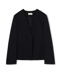 TOMORROWLAND / トゥモローランド ノーカラージャケット | ポリエステルウールバラシャ Vカラージャケット