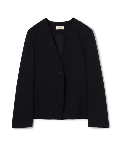 TOMORROWLAND / トゥモローランド ノーカラージャケット | ポリエステルウールバラシャ Vカラージャケット（69 ネイビー）