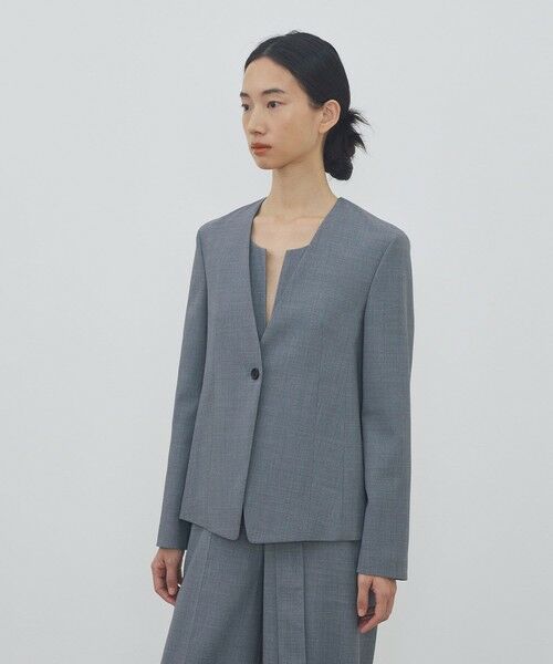 TOMORROWLAND / トゥモローランド ノーカラージャケット | ポリエステルウールバラシャ Vカラージャケット | 詳細2