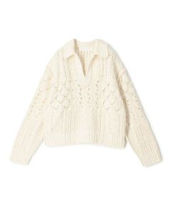 TOMORROWLAND / トゥモローランド ニット・セーター | コットンウールアラン オープンカラープルオーバー