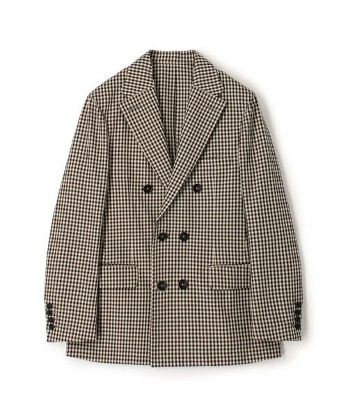 TOMORROWLAND / トゥモローランド テーラードジャケット | TOMORROWLAND PILGRIM シルクカシミア ギンガムチェック ダブルブレステッド6Bジャケット（44 ベージュ系）