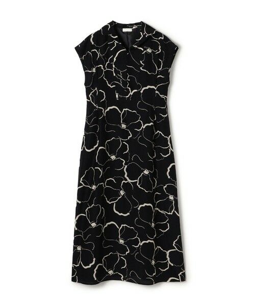 TOMORROWLAND / トゥモローランド ロング・マキシ丈ワンピース | ドローイングフラワープリント スキッパーカラーワンピース（68 ネイビー系）