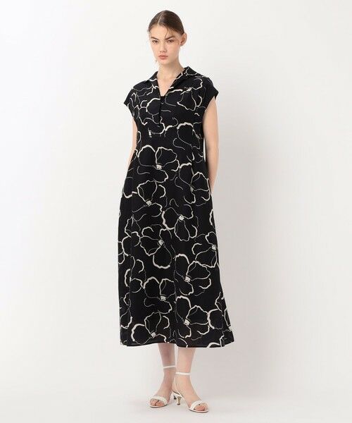 TOMORROWLAND / トゥモローランド ロング・マキシ丈ワンピース | ドローイングフラワープリント スキッパーカラーワンピース | 詳細1