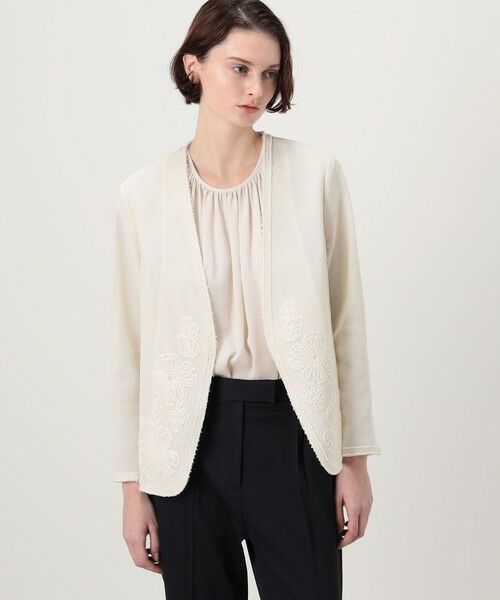 TOMORROWLAND / トゥモローランド ノーカラージャケット | フラワーメッシュエンブロイダリー Vカラージャケット | 詳細3