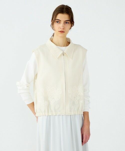 TOMORROWLAND / トゥモローランド ベスト | フラワーメッシュエンブロイダリー ジップアップジレ | 詳細13