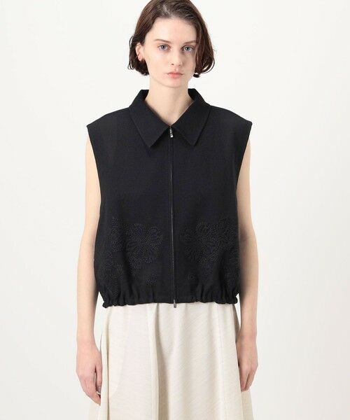 TOMORROWLAND / トゥモローランド ベスト | フラワーメッシュエンブロイダリー ジップアップジレ | 詳細2