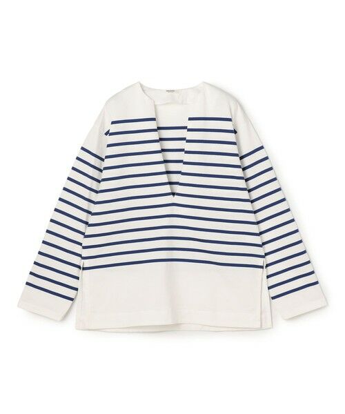 TOMORROWLAND / トゥモローランド Tシャツ | パネルボーダー キーネックプルオーバー（64 ブルー系）