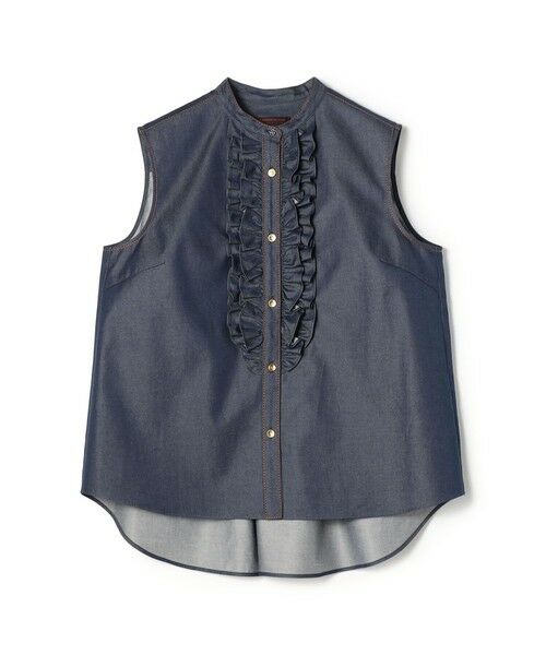 TOMORROWLAND / トゥモローランド シャツ・ブラウス | コットンシルクデニム ラッフルスリーブレスブラウス（67 ネイビー）