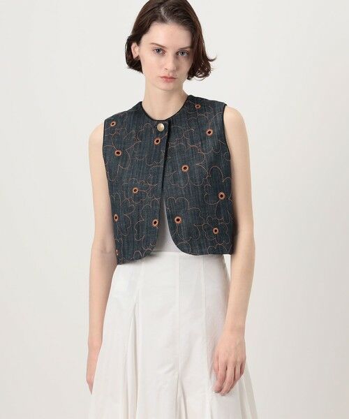 TOMORROWLAND / トゥモローランド ベスト | デニムフラワーリング フロンタブルジレ | 詳細10