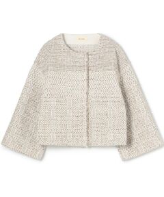 TOMORROWLAND / トゥモローランド ノーカラージャケット | インレイパターン クロップドニットジャケット