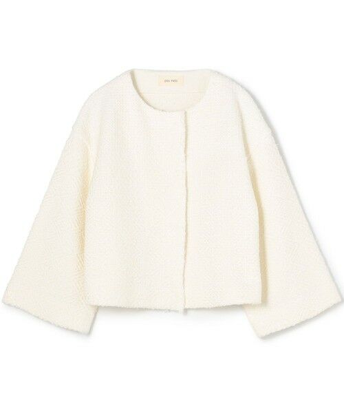 TOMORROWLAND / トゥモローランド ノーカラージャケット | インレイパターン クロップドニットジャケット（11 ホワイト）