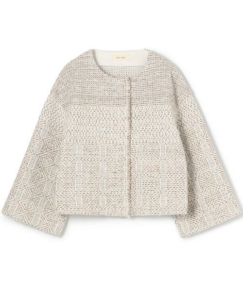 TOMORROWLAND / トゥモローランド ノーカラージャケット | インレイパターン クロップドニットジャケット（42 ライトベージュ系）