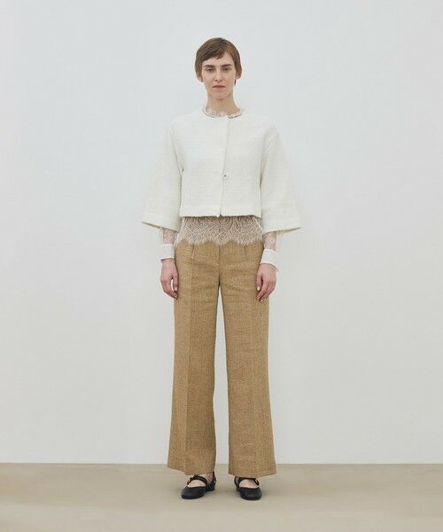 TOMORROWLAND / トゥモローランド ノーカラージャケット | インレイパターン クロップドニットジャケット | 詳細1