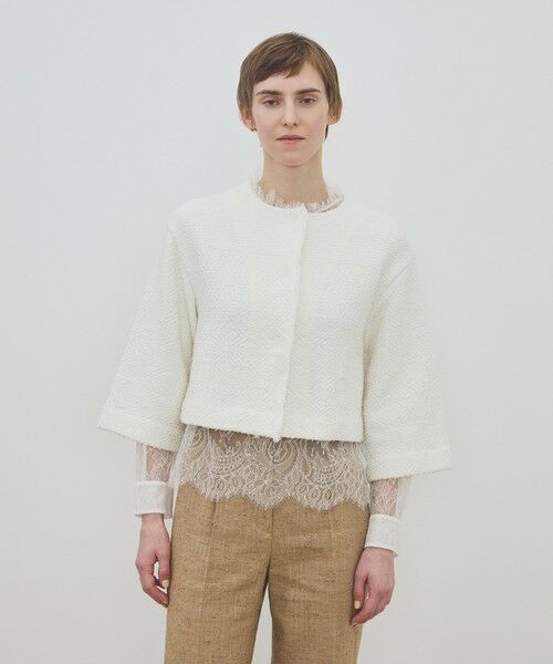 TOMORROWLAND / トゥモローランド ノーカラージャケット | インレイパターン クロップドニットジャケット | 詳細2