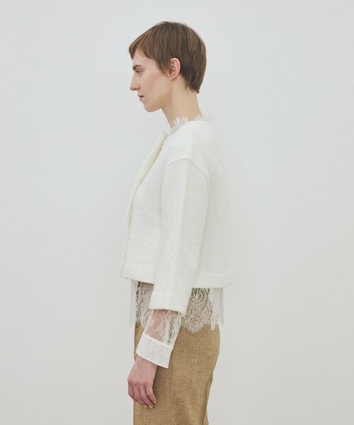 TOMORROWLAND / トゥモローランド ノーカラージャケット | インレイパターン クロップドニットジャケット | 詳細3