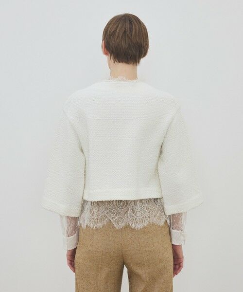 TOMORROWLAND / トゥモローランド ノーカラージャケット | インレイパターン クロップドニットジャケット | 詳細4