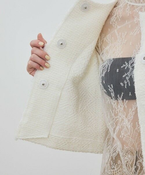 TOMORROWLAND / トゥモローランド ノーカラージャケット | インレイパターン クロップドニットジャケット | 詳細5