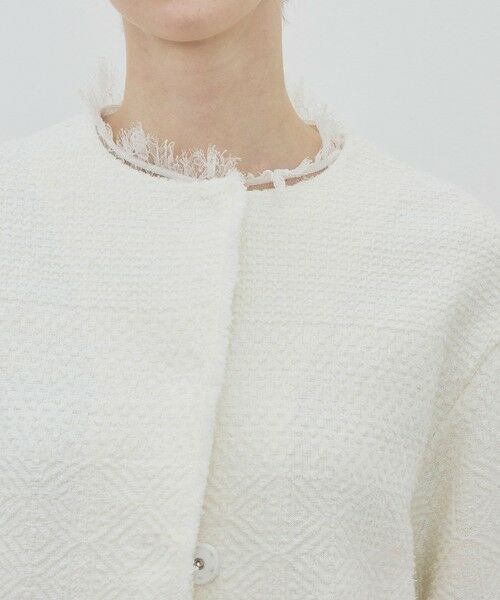 TOMORROWLAND / トゥモローランド ノーカラージャケット | インレイパターン クロップドニットジャケット | 詳細6