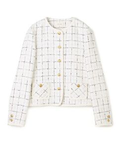 TOMORROWLAND / トゥモローランド ノーカラージャケット | ループチェック クルーネックジャケット