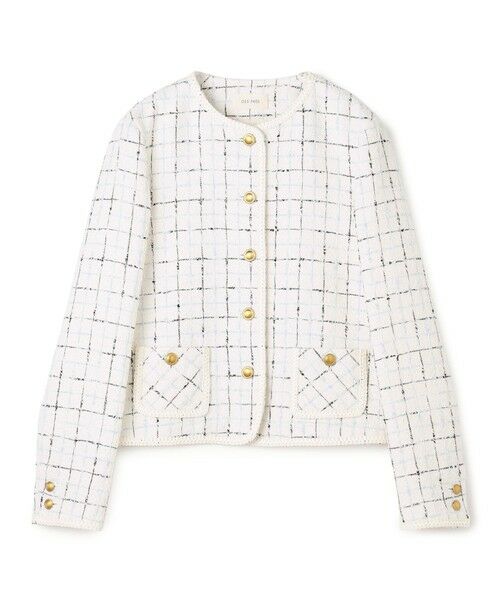 TOMORROWLAND / トゥモローランド ノーカラージャケット | ループチェック クルーネックジャケット（12 ホワイト系）