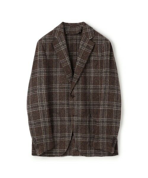 TOMORROWLAND / トゥモローランド テーラードジャケット | ヴィスコースコットンポリエステル サマーブークレ シングルブレステッド2Bジャケット ANGELICO（46 ブラウンチェック）
